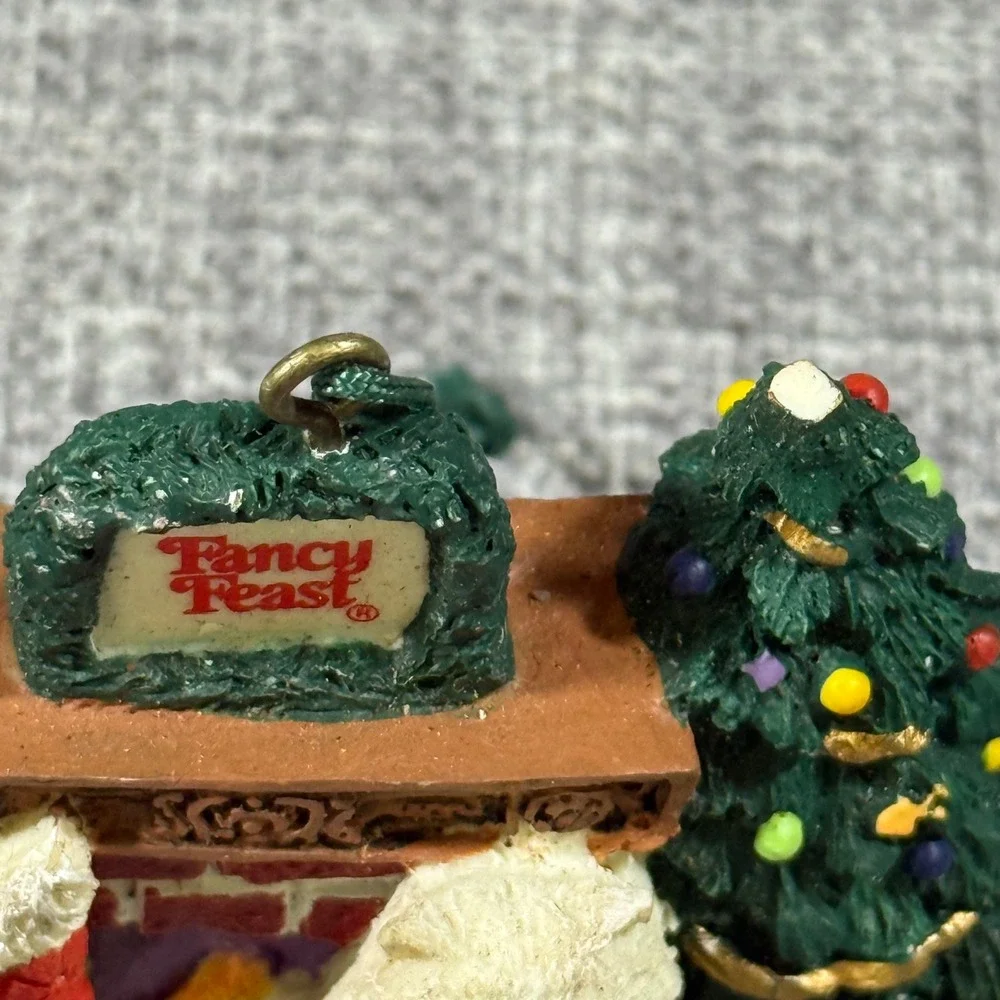 VTG Fancy Feast Cat Ornament 1993 White Persian Fireplace Christmas Tree Kitsch